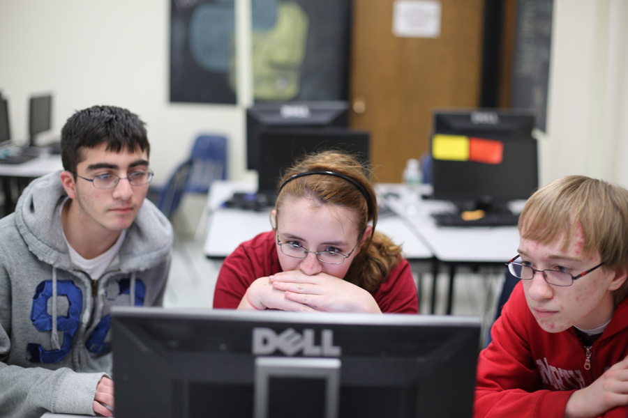 Shant Melkonian, Jocelyn Murray and Sam Millstone analyze a cyber security puzzle developed by Jennifer Fowler of Argonne’s Cyber Operations