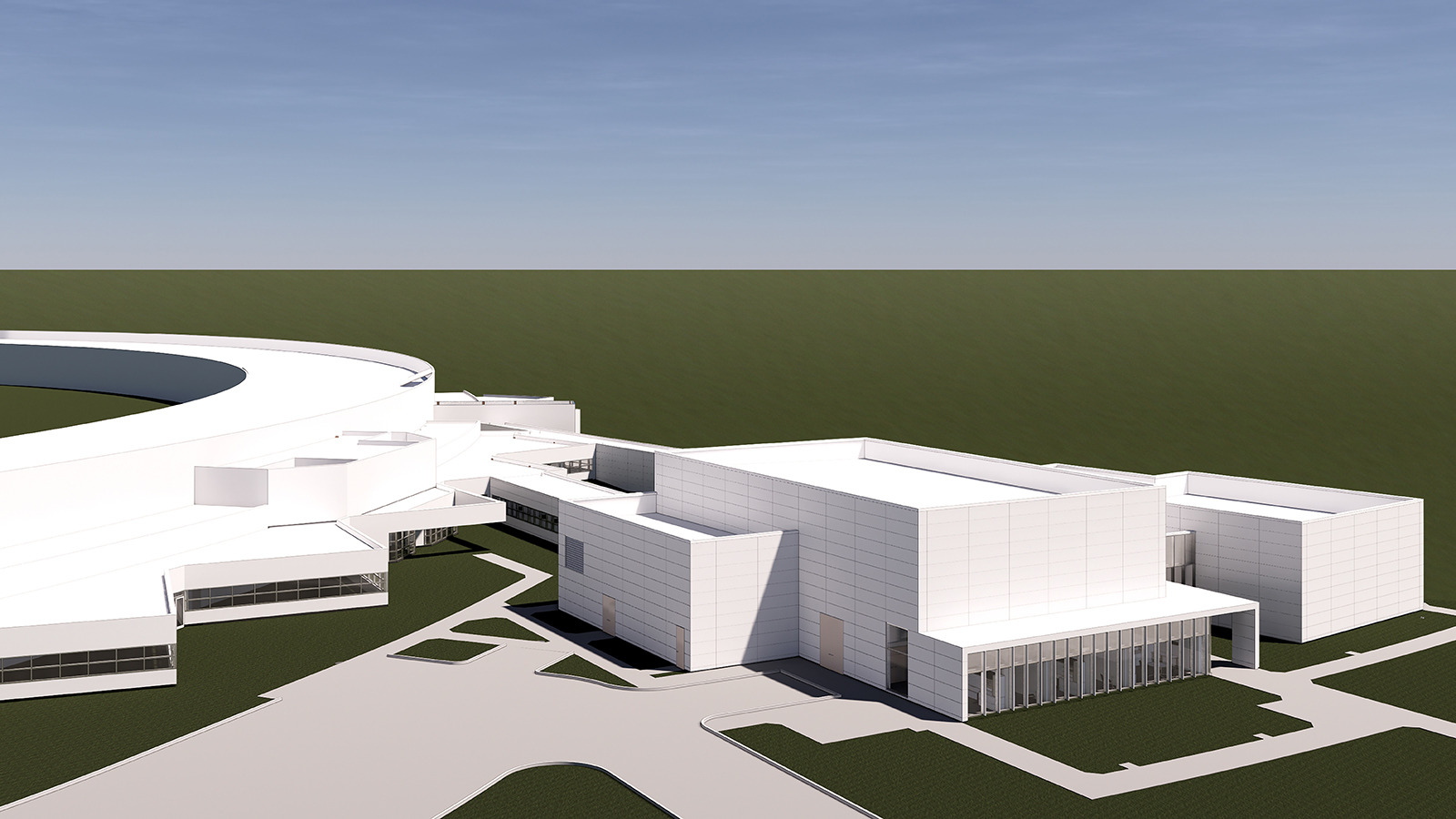 Artist’s rendition of the Long Beamline Building. The new facility will be built as part of a major upgrade of the APS and will house two new beamlines. (Image by HDR Architects.)