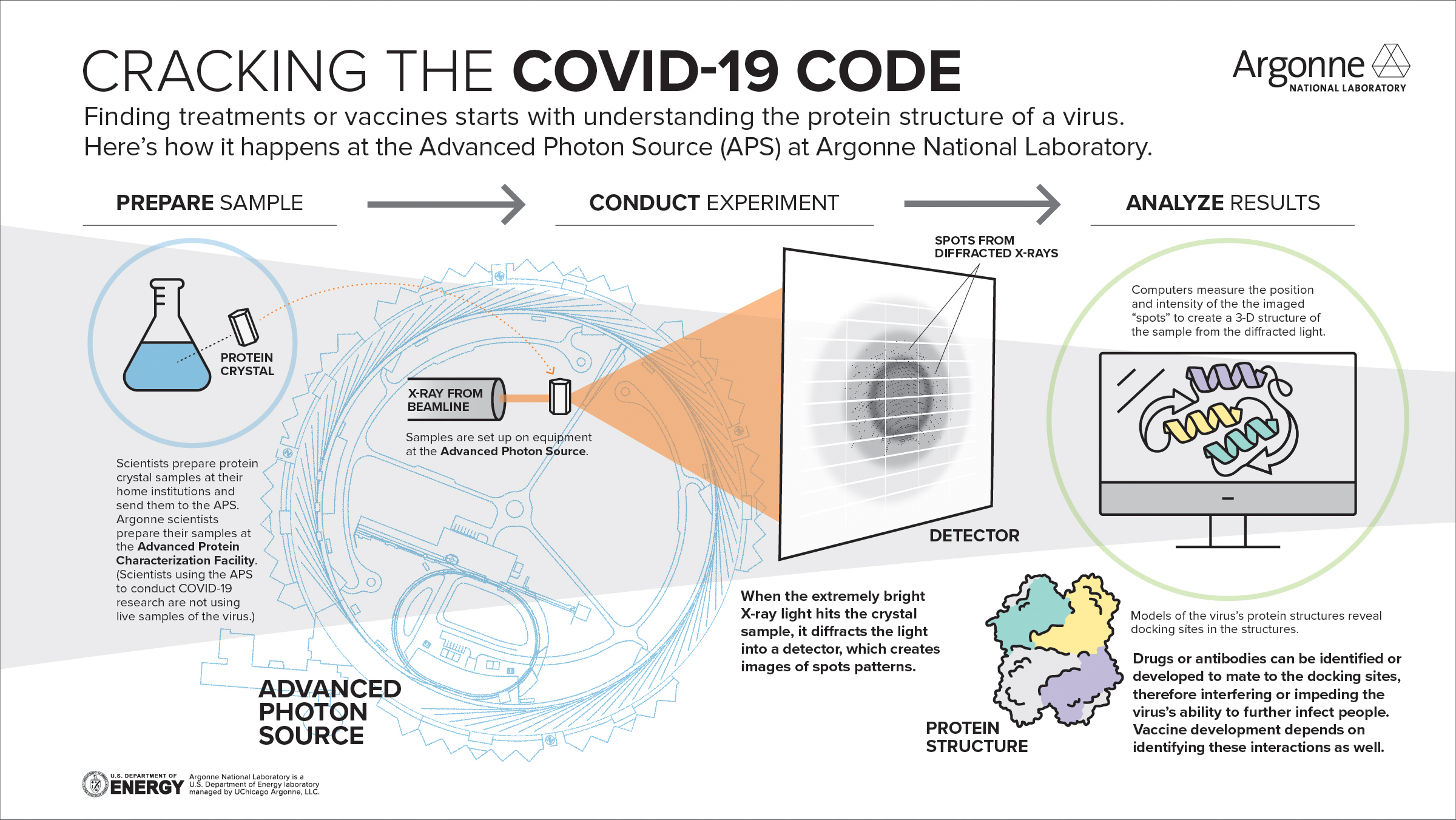 Infographic of steps for cracking the Covid-19 Code