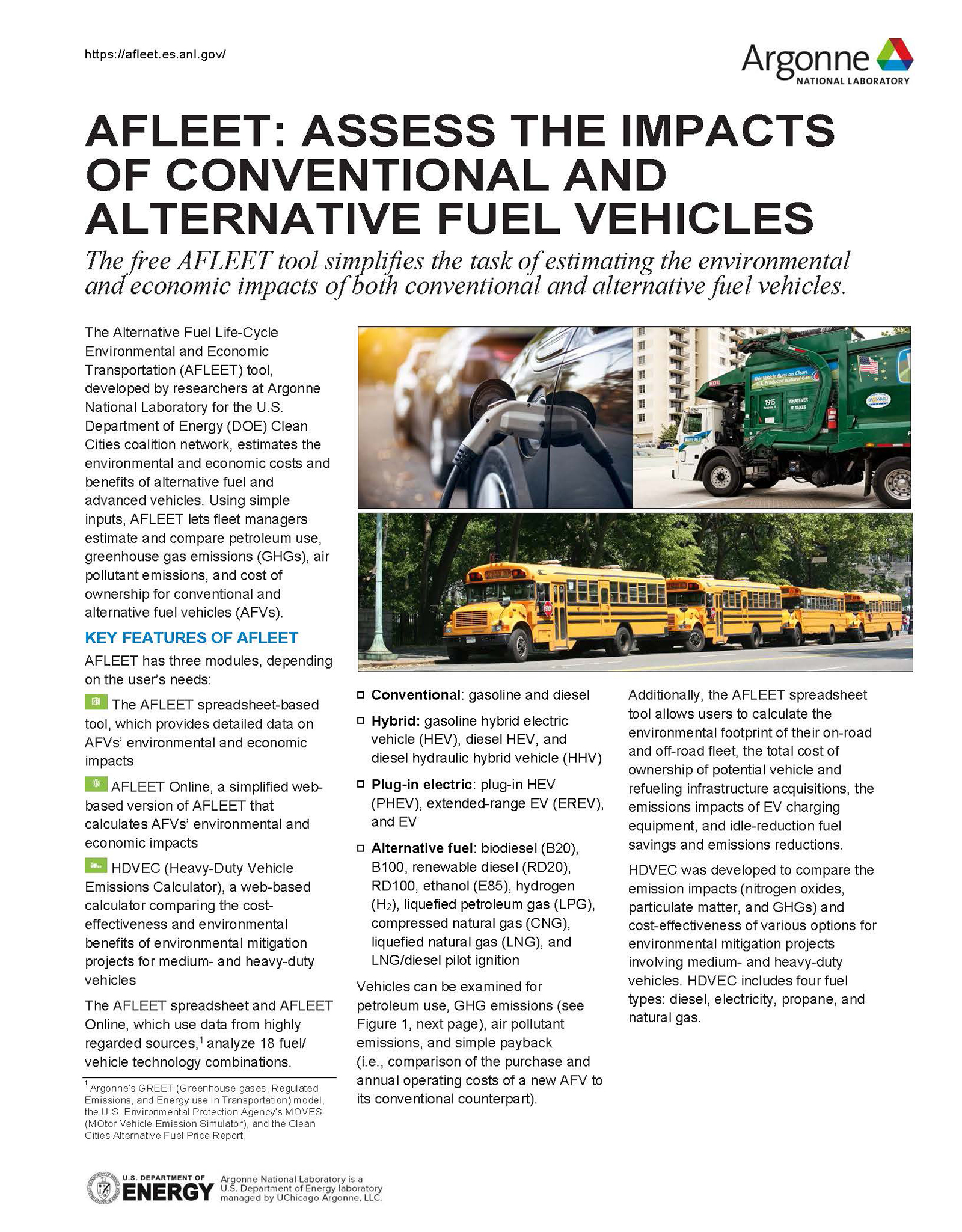AFLEET: Assess the Impacts of Conventional and Alternative Fuel Vehicles (factsheet)