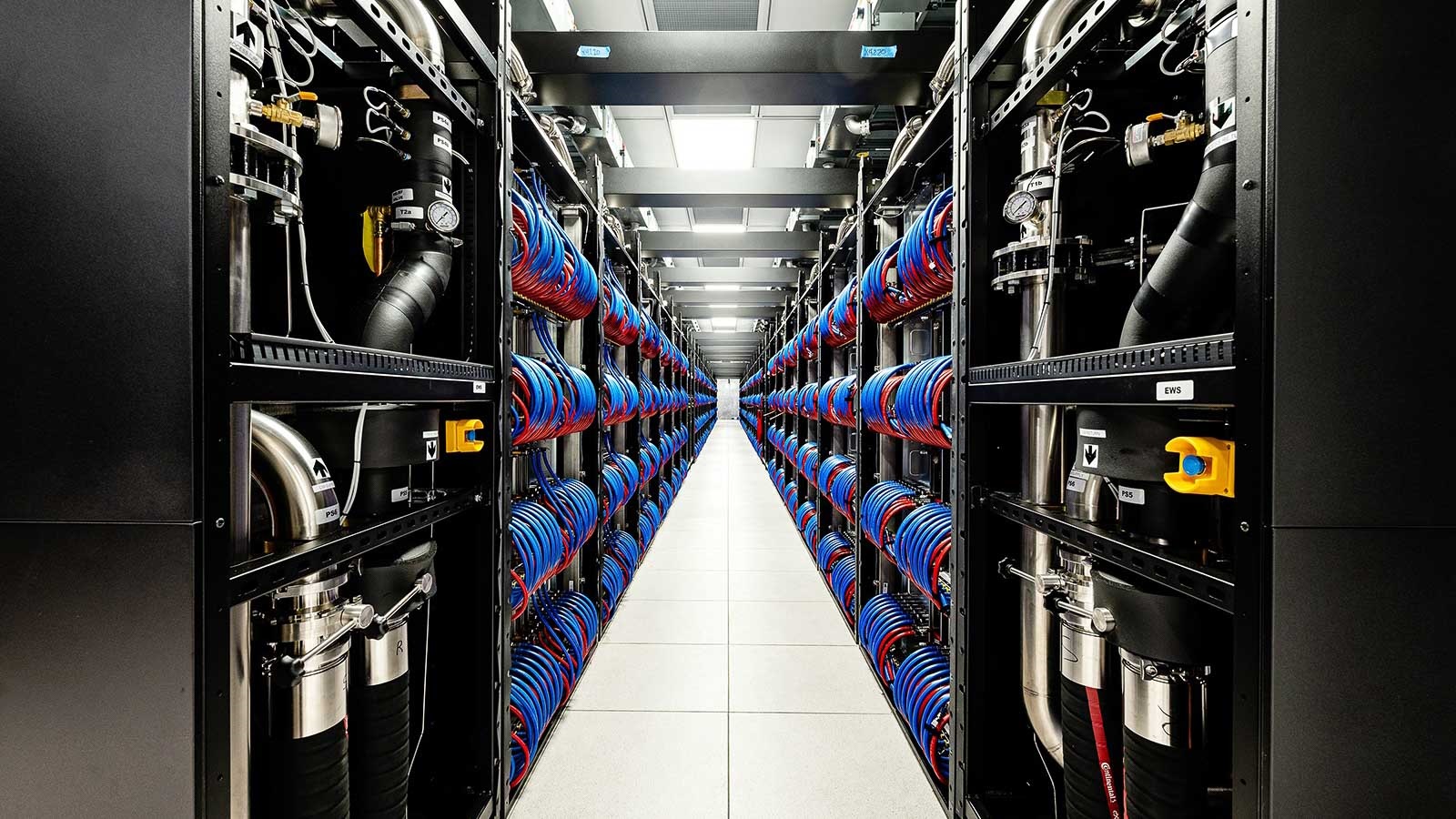 Rows of cables in Aurora supercomputer. (Image by Argonne National Laboratory.)