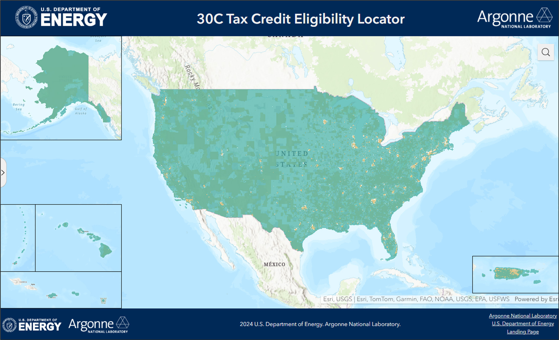 Preview of the 30C tax credit tool showing a map of the U.S.