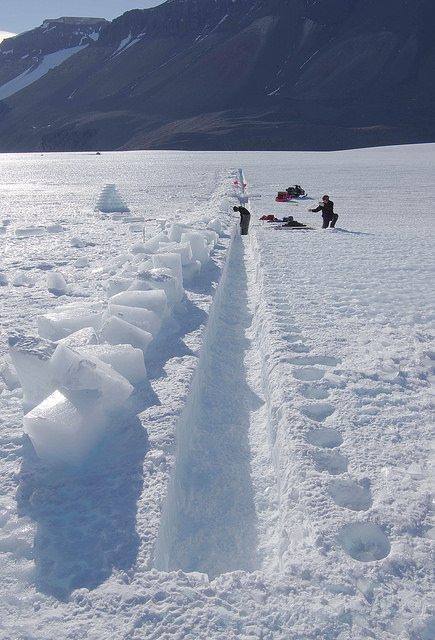 A sampling trench for dust studies on Taylor Glacier.