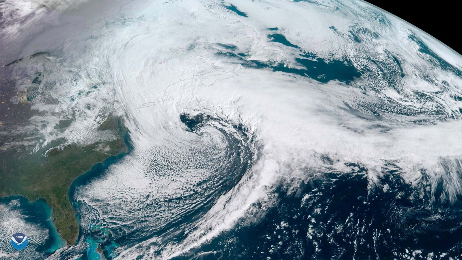 Satellite image of cyclone over East Coast of United States