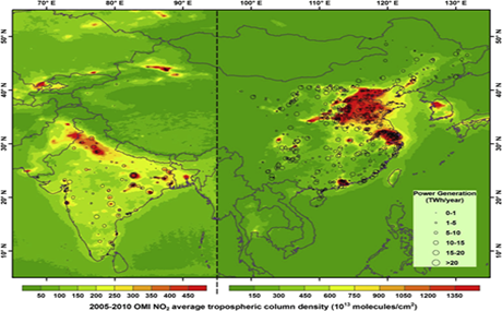 image showing concentrated air pollutants based on satellite data