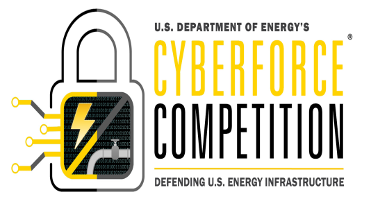 Black and yellow lock and text reading "U.S. DOE Cyberforce Competition: Defending U.S. Energy Infrastructure"