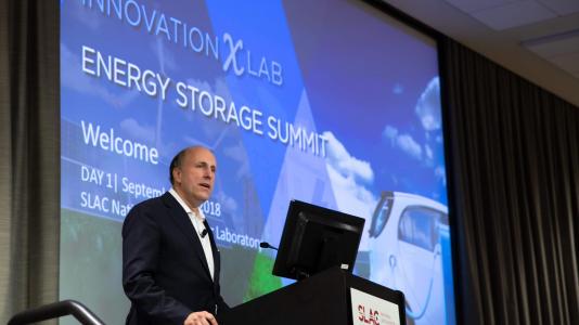 DOE Under Secretary for Science Paul Dabbar announced the renewal of the Joint Center for Energy Storage Research at the InnovationXLab Energy Storage Summit this morning. (Image by SLAC National Accelerator Laboratory.)