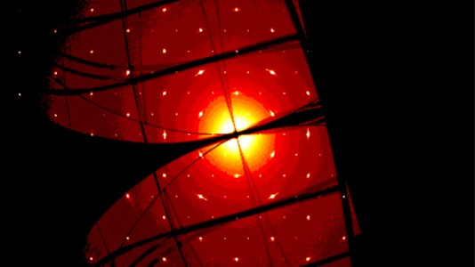 This shows X-ray diffraction on a single crystal of an antiferromagnetic material. This material, scientists found, exhibits an extremely large anomalous Hall effect, a sign of its topological character. (Image by Argonne National Laboratory.)
