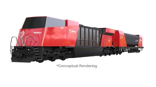 A conceptional rendering of a locomotive using hydrogen as fuel.