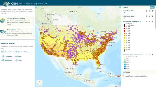 Screenshot with U.S. map, orange, yellow, blue dots depicting data. (Image by Argonne National Laboratory.)