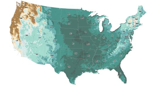 This map from the ClimRR tool shows projected average precipitation changes across the U.S. at the end of the century.