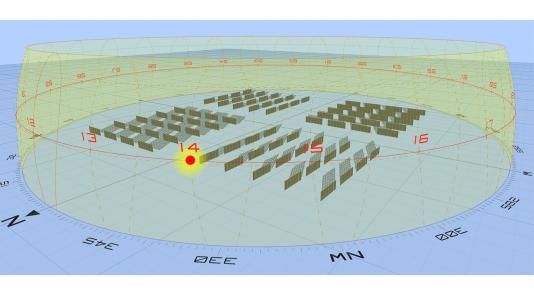 Schematic shows different solar panels arranged to capture sunlight at South Pole