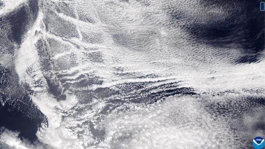 A satellite view of ship tracks in the ocean