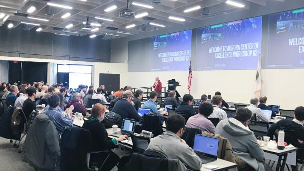 ALCF Director Michael Papka welcomes researchers to a three-day Aurora workshop held at Argonne in February. (Image by Argonne National Laboratory.)